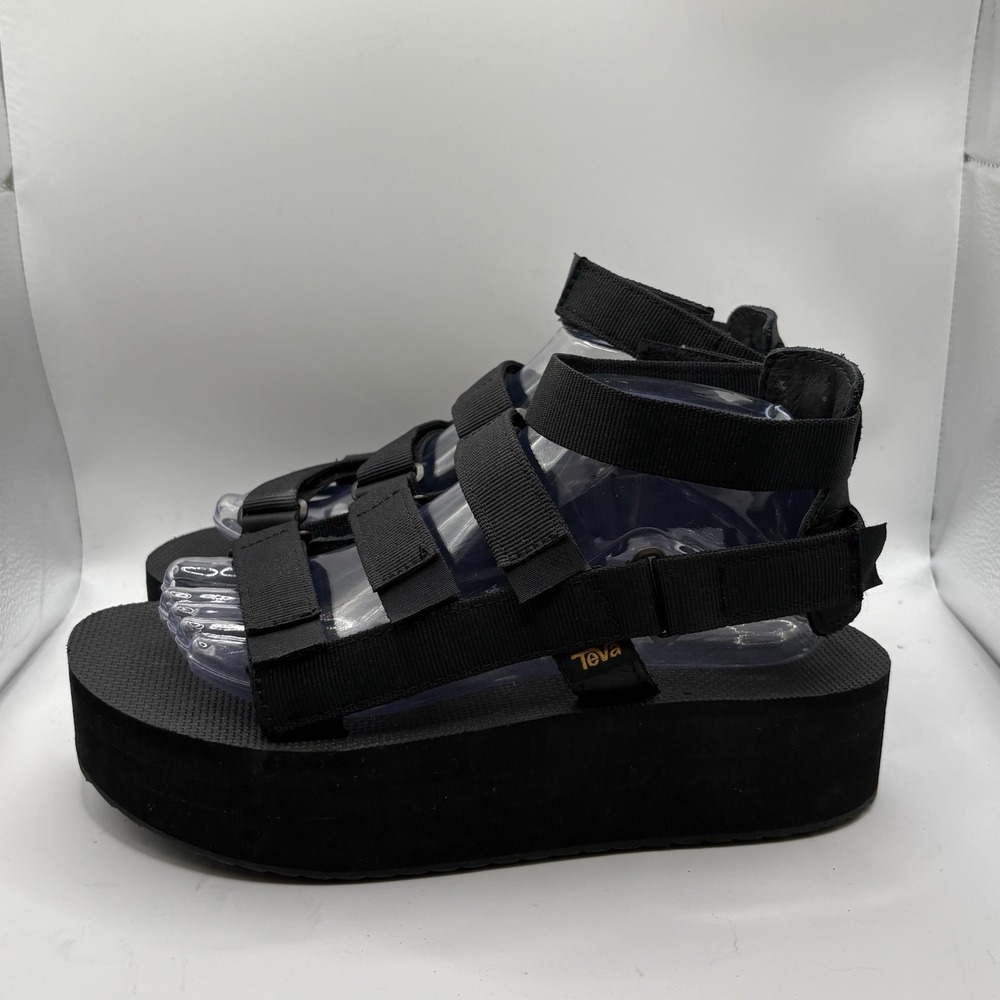 TEVA BLACK FLATFORM MEVIA 2" GLADIATOR PLATFORM SANDALS, WOMEN US 9/ EUR 40